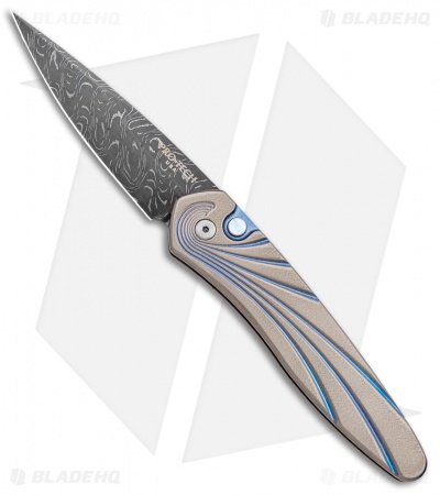 Pro-Tech Custom Newport Automatic Knife Wave Pattern Ti (3" Damascus)