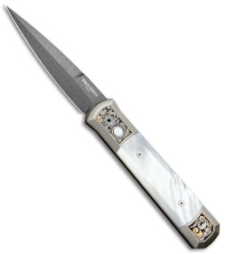 Pro-Tech Godfather Ultimate Titanium Custom Knife Mother of Pearl (4" Damascus)