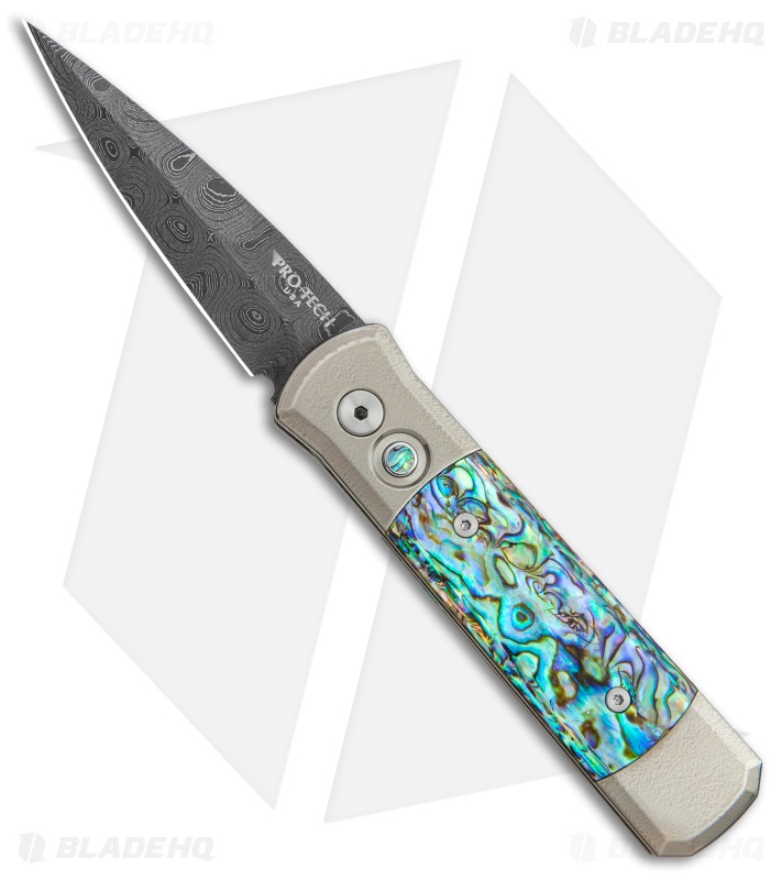 Pro-Tech Godson Bronze Titanium Custom Automatic Knife Abalone (Damascus)