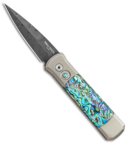 Pro-Tech Godson Bronze Titanium Custom Automatic Knife Abalone (Damascus)