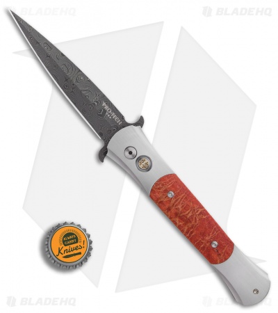 Pro-Tech Large Don Steel Custom Automatic Knife Red Apple Coral (4.5" Damascus)
