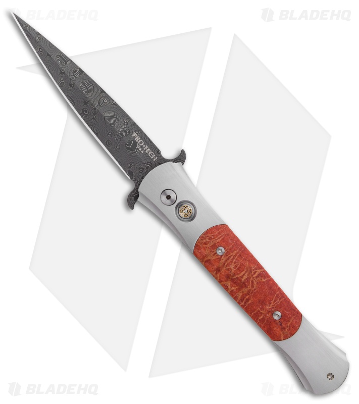 Pro-Tech Large Don Steel Custom Automatic Knife Red Apple Coral (4.5" Damascus)