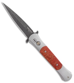 Pro-Tech Large Don Steel Custom Automatic Knife Red Apple Coral (4.5" Damascus)