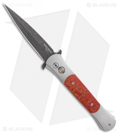 Pro-Tech Large Don Steel Custom Automatic Knife Red Apple Coral (4.5" Damascus)