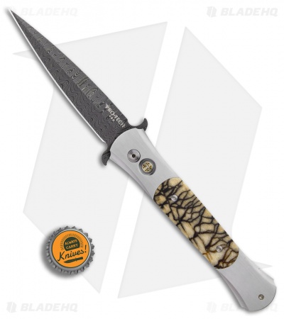 Pro-Tech Large Don Steel Custom Automatic Knife Tiger Coral (4.5" Damascus)