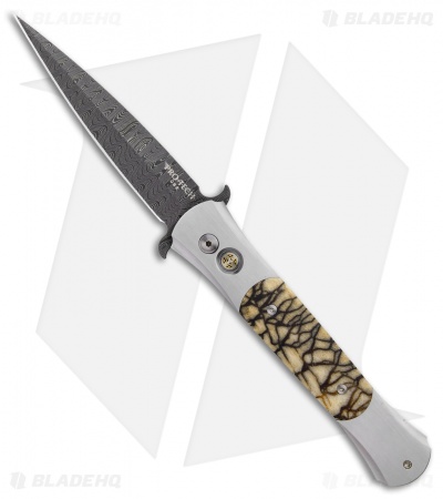 Pro-Tech Large Don Steel Custom Automatic Knife Tiger Coral (4.5" Damascus)