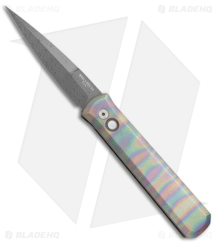 Limited Pro-Tech Custom Godfather Automatic Unique Heat Titanium (4" Damascus)