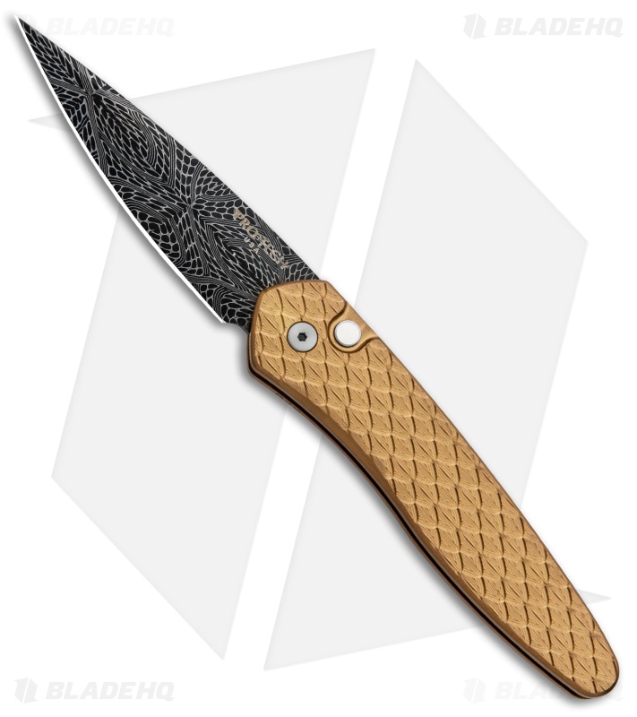 Pro-Tech Newport | Custom Automatic Knife | Copper Rose/Damascus