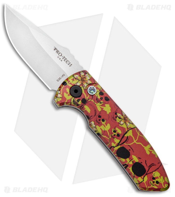 Pro-Tech SBR PK #1 Custom Anodized Skull Red Automatic Knife (2.6" Stonewash)