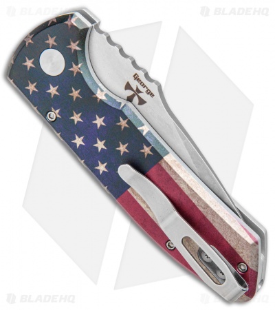 Pro-Tech SBR PK Custom Anodized Automatic Knife Vintage Flag (2.6" Stonewash)