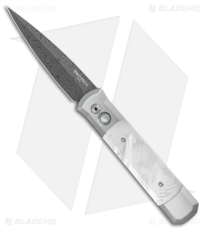 Pro-Tech Steel Custom Godfather Automatic Mother of Pearl (Ladder Damascus)