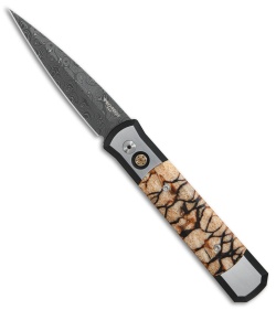 Pro-Tech Steel Custom Godfather Automatic Knife Tiger Coral (4" Damascus)