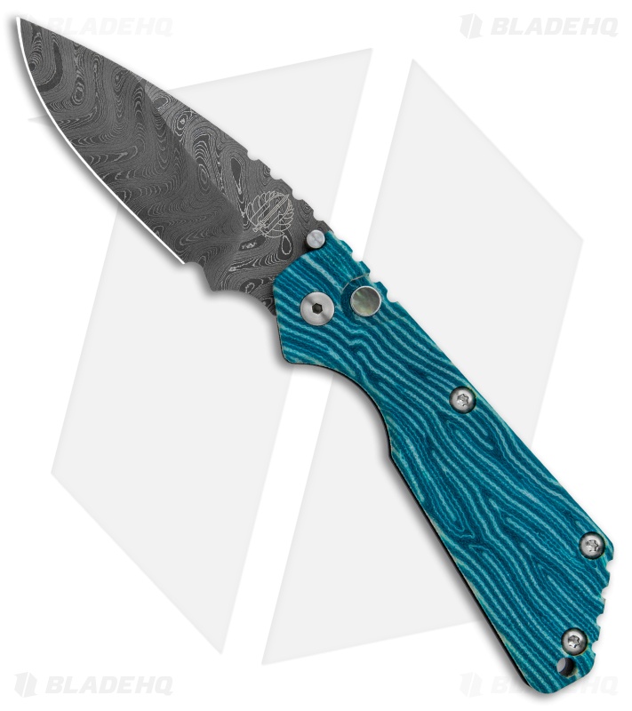 Strider + Pro-Tech SnG Automatic Knife Blue Grain Micarta (3.5" Damascus)