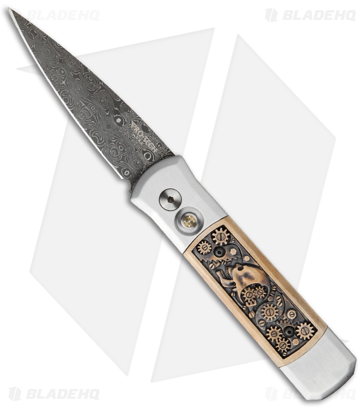 Pro-Tech Godson Steampunk Custom Automatic Knife Bronze (3.15" Damascus)