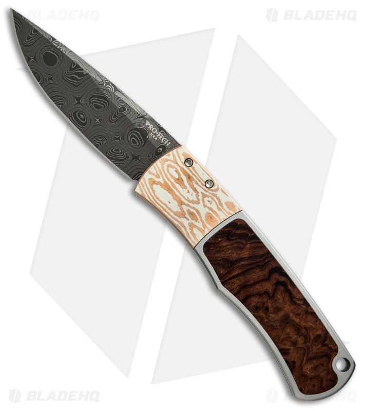 Pro-Tech Magic "Whiskers" Custom SS Knife Desert Ironwood/Mokume (Damascus) BR-1