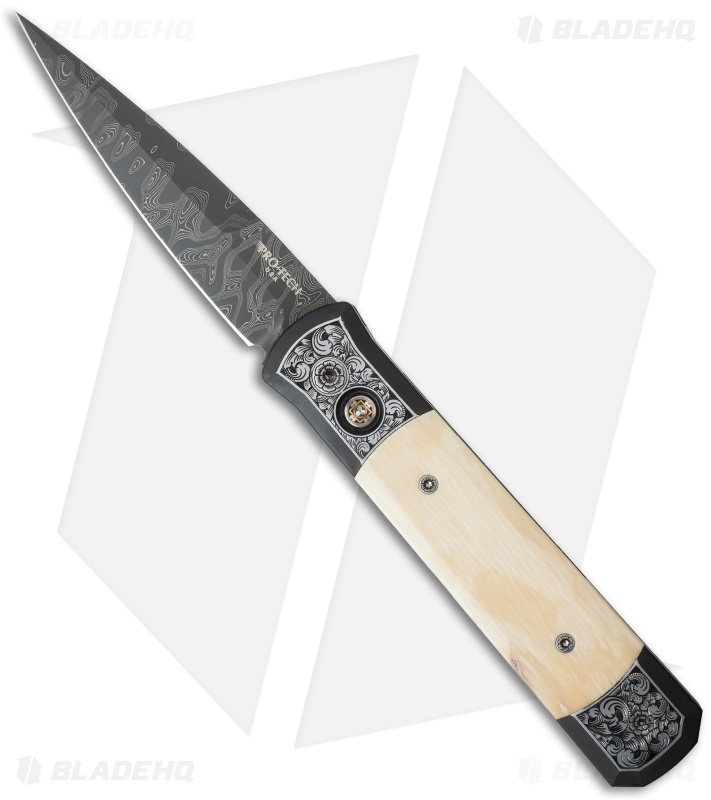 Pro-Tech Godfather Ultimate Steel Custom Knife Engraved + Mastodon (Damascus)