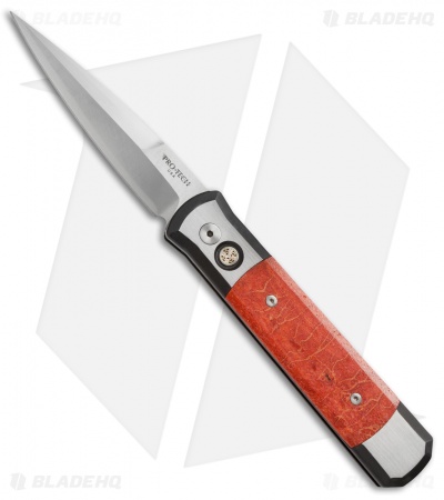 Pro-Tech Custom Godfather Knife Two-Tone Steel / Red Apple Coral (4" Damascus)