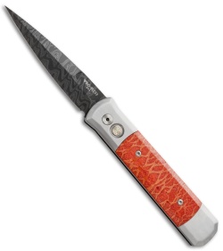 Pro-Tech Custom Steel Godfather Automatic Knife Red Apple Coral (4" Damascus)