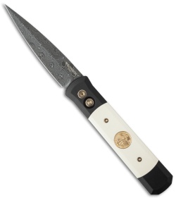 Pro-Tech Godfather Tuxedo Gold Automatic Knife Ivory Micarta (4" Damascus)