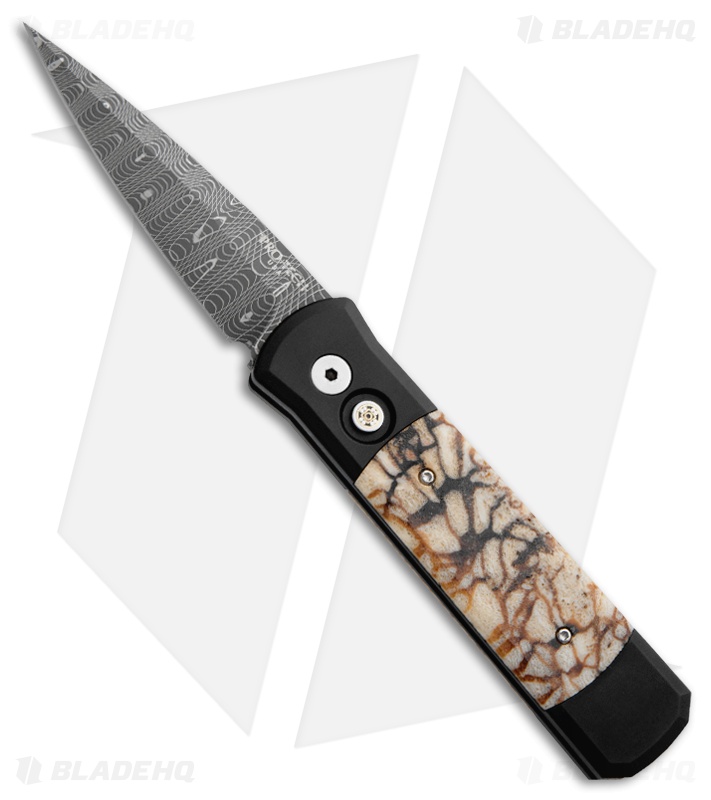 Pro-Tech Godson Custom Automatic Knife w/ Tiger Coral (3.15" Damascus)