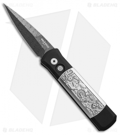 Pro-Tech Godson Steampunk Automatic Knife Black (3.15" Damascus) 