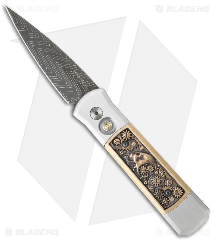 Pro-Tech Godson Steampunk Custom Automatic Knife Bronze (3.15" Damascus) 2016