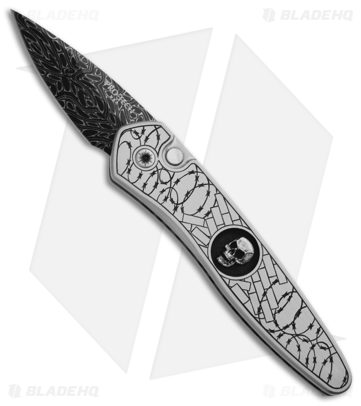 Pro-Tech Half-Breed Ultimate Skull Steel Custom Automatic Knife (1.95" Damascus)