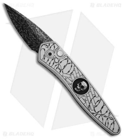 Pro-Tech Half-Breed Ultimate Skull Steel Custom Automatic Knife (1.95" Damascus)