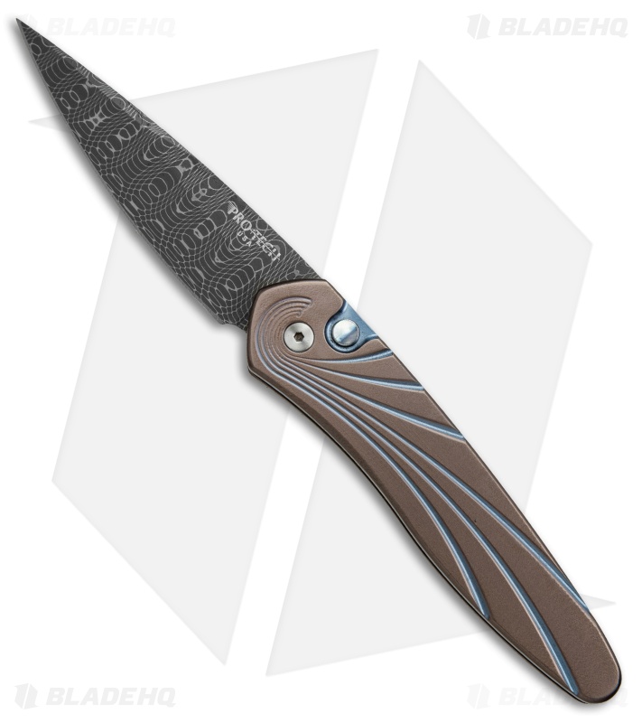 Pro-Tech Custom Newport Automatic Knife Sculpted Wave Ti (3" Damascus) 3451