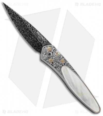 Pro-Tech Ultimate Custom Newport Knife Gold Lip Pearl & Gold (3" Damascus)