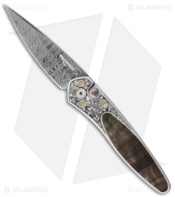 Pro-Tech Ultimate Custom Newport Knife Pearl / Gold (3" Damascus)