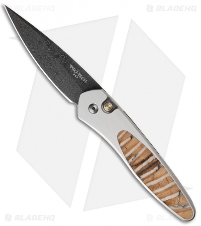 Protech Steel Custom Newport Automatic Knife Mastodon Tooth (3" Damascus)