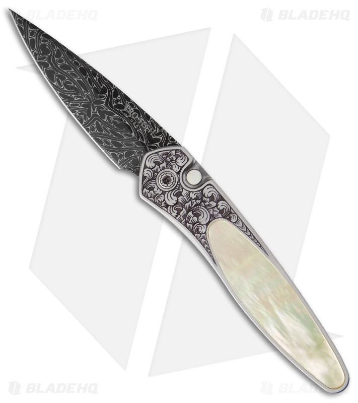 Pro-Tech Ultimate Custom Newport Automatic Knife Gold Lip Pearl (3" Damascus)