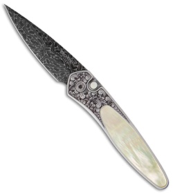 Pro-Tech Ultimate Custom Newport Automatic Knife Gold Lip Pearl (3" Damascus)