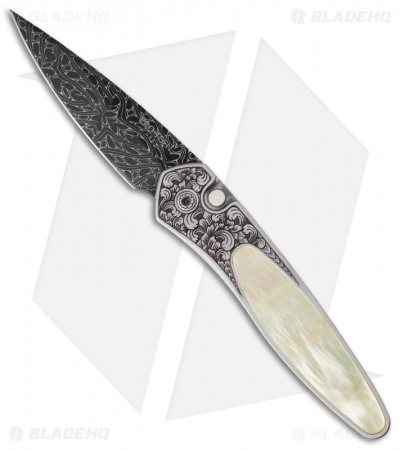 Pro-Tech Ultimate Custom Newport Automatic Knife Gold Lip Pearl (3" Damascus)