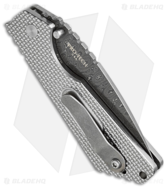 Strider + Pro-Tech Custom SnG Automatic Knife Knurled Titanium (3.5" Damascus)