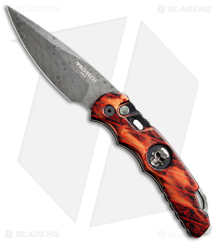 Pro-Tech Custom TR-4 Skull Automatic Knife Splash (4" Damascus)