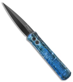 Pro-Tech Godfather Automatic  Spear Point Knife Blue Ink Splatter  (4" Black) 