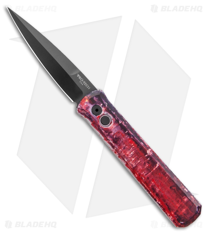 Pro-Tech Godfather Automatic Spear Point Knife Red Ink Splatter (4" Black)