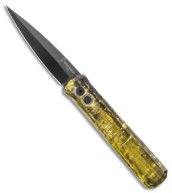 Pro-Tech Godfather Automatic Spear Point Knife Yellow Ink Splatter  (4" Black) 