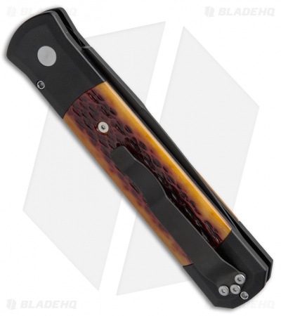 Pro-Tech Godfather Automatic Knife Black w/ Amber Jig Bone (4" Black Plain) 962