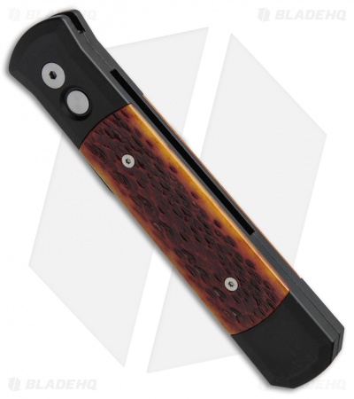 Pro-Tech Godfather Automatic Knife Black w/ Amber Jig Bone (4" Black Plain) 962