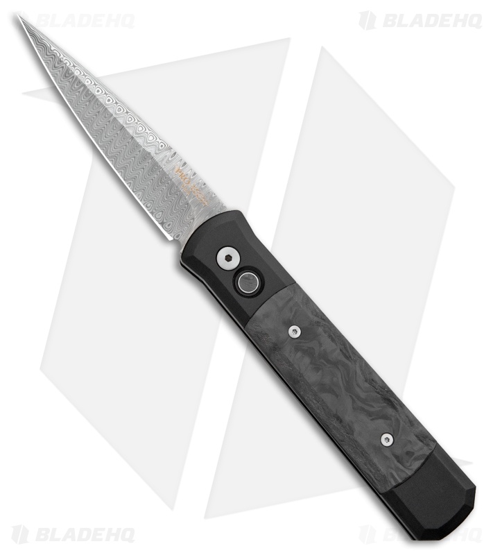 Pro-Tech Godfather Automatic Knife Black Carbon Fiber (4" Damasteel) 901-DM