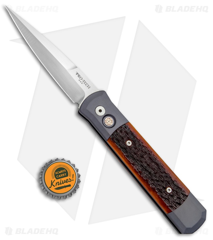 Pro-Tech Godfather Automatic Knife Gray/Amber Jig Bone (4