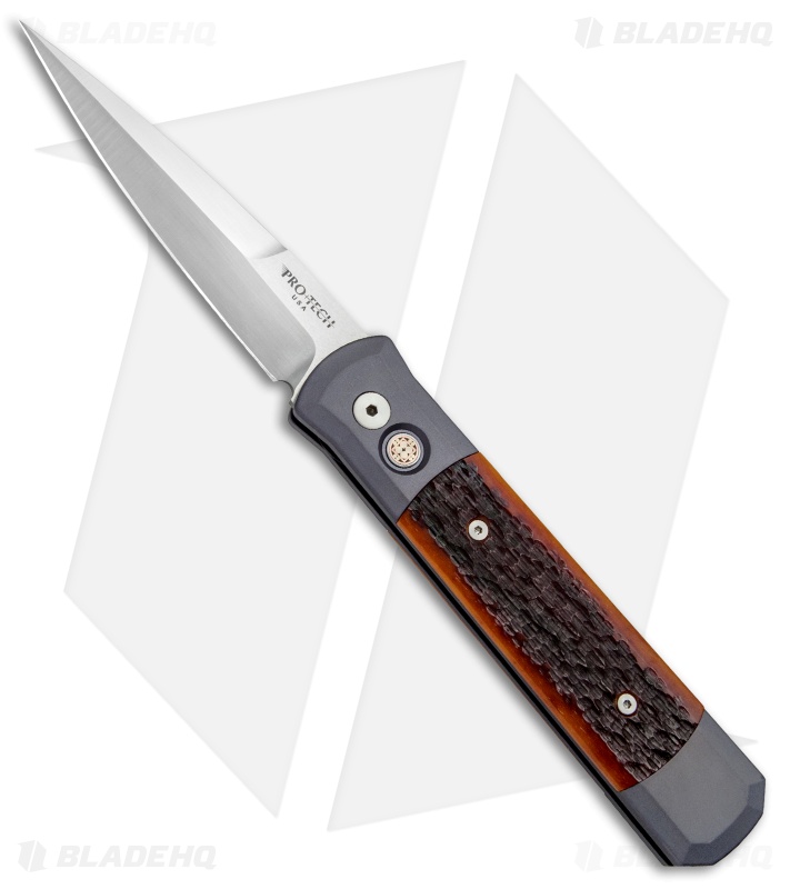Pro-Tech Godfather Automatic Knife Gray/Amber Jig Bone (4" Satin) 900-JB