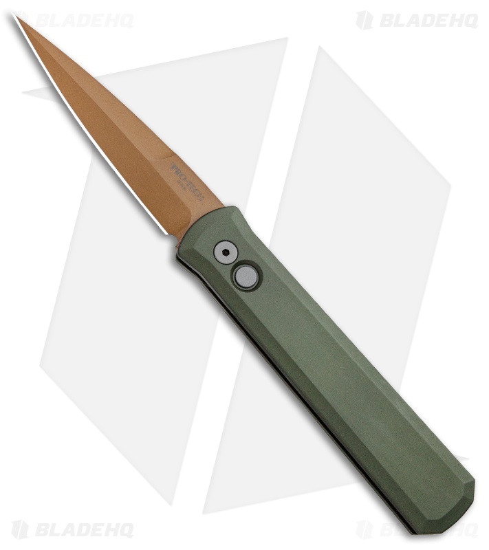 Pro-Tech Godfather Desert Warrior Automatic Knife OD Green (4" Copper)