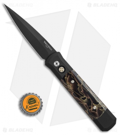 Pro-Tech Godfather Automatic Knife Black w/ Custom Noble Inlays (4" Black)