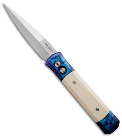 Pro-Tech Godfather Automatic Knife Blue Jazz / Ivory Micarta (4" Satin) 910-JAZZ