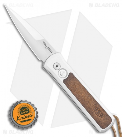 Pro-Tech GSD Godson Automatic Knife Silver/Brown Leather (3.15" Satin)