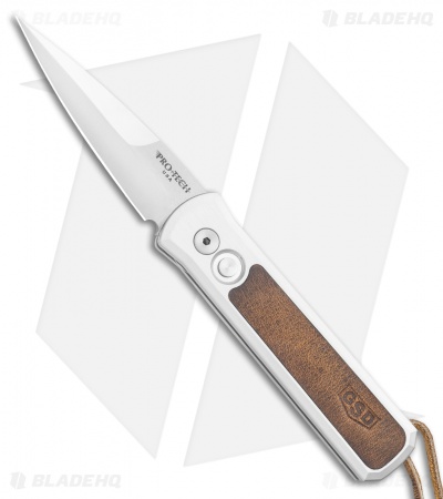 Pro-Tech GSD Godson Automatic Knife Silver/Brown Leather (3.15" Satin)